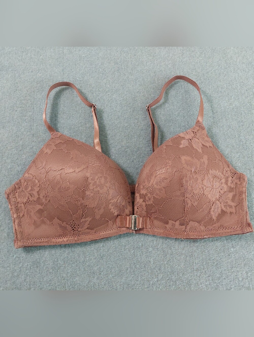 Rene Rofe Brown Lace Front Close Bra Underwire 34B NWOT